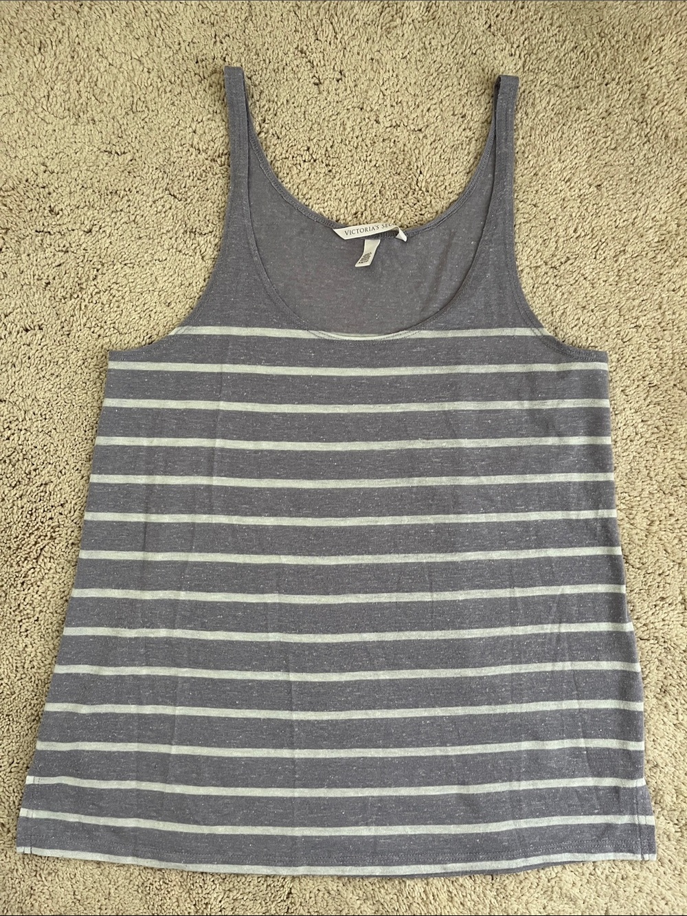 Victoria's Secret Gray & Sea Green Striped Scoop Tank
